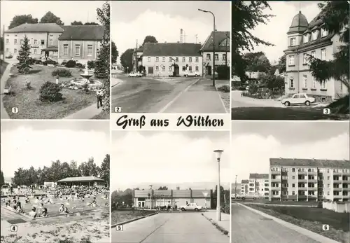Ansichtskarte Wilthen (Sachsen) Haus Bergland, Post, Schule 1974
