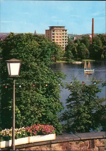Ansichtskarte Chemnitz Schloßteich und Hochhaus 1968