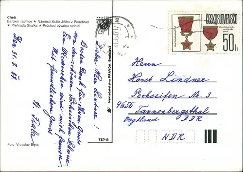 Postcard Eger Cheb Mehrbild Stadt, Straße 1987