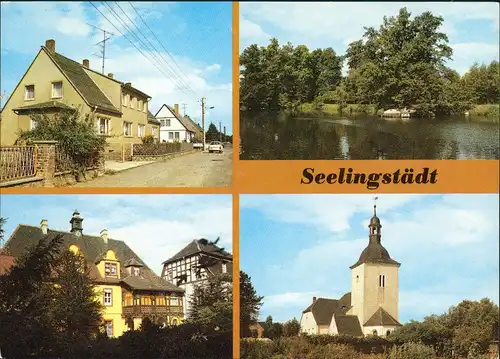 Seelingstädt-Gera Siedlerstraße, Dorfteich, Caritas-Altenpflegeheim, Kirche 1989