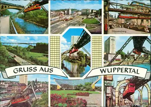 Ansichtskarte Wuppertal Schwebebahn Mehrbild - Straßen 1972