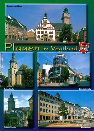 Plauen (Vogtland) Mehrbild-AK mit Rathaus, Markt, Tram Bahnhofstrasse uvm. 2005