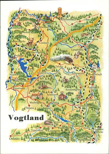 .Sachsen Region Reichenbach, Oelsnitz, Muldenberg DDR Landkarte Wanderkarte 1989