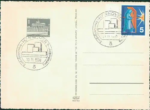 Hannover Kröpcke City Sonderstempel Grundsteinlegung Postcheckamt 1970