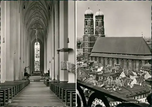 Ansichtskarte München 2 Bild Frauenkirche innen u. außen 1963
