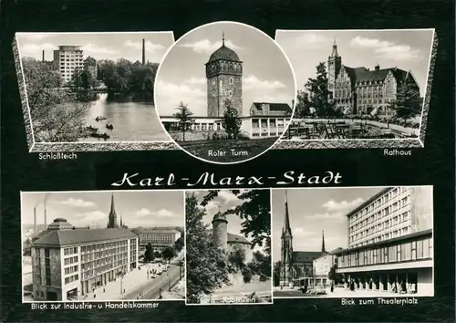 Ansichtskarte Chemnitz Roter Turm, Teich, Handelskammer 1975