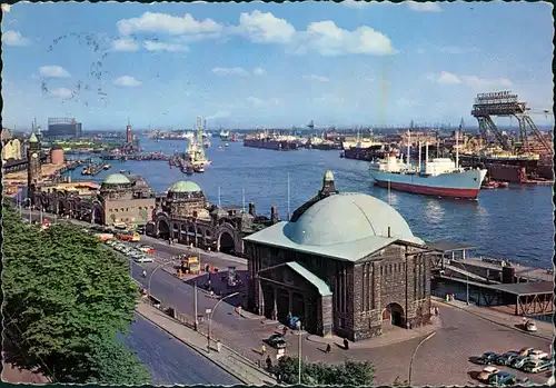 Ansichtskarte Altona-Hamburg Hafen Partie am Elbtunnel Elbe Schiffe 1959