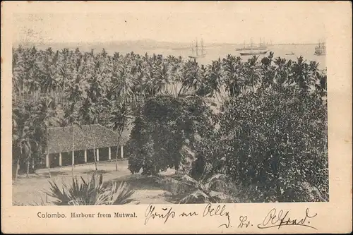 Postcard Colombo Hafen Marineschiffspost AS Nikolaiken 1903