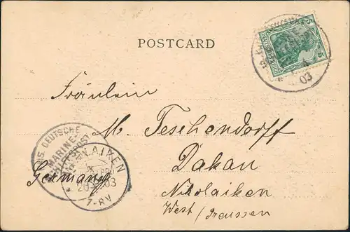 Postcard Colombo Hafen Marineschiffspost AS Nikolaiken 1903