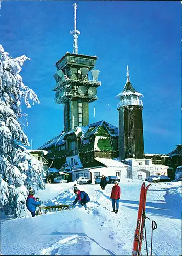 Postcard Sankt Joachimsthal Jáchymov Keilberg/Klínovec Skifahrer 1985