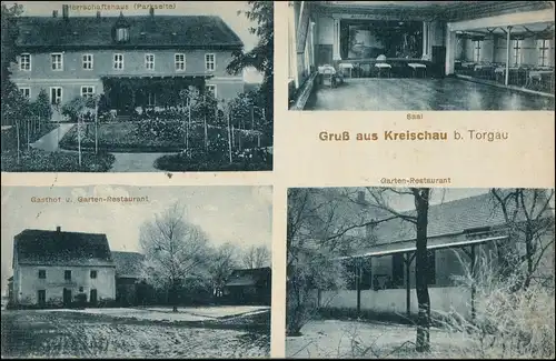 Ansichtskarte Kreischau-Beilrode Gasthaus, Herrenhaus b. Torgau 1917