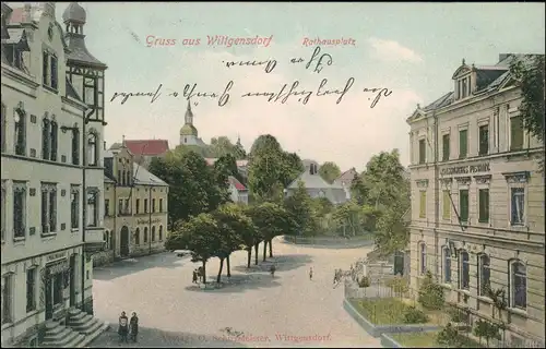 Ansichtskarte Wittgensdorf-Chemnitz Rathausplatz 1906
