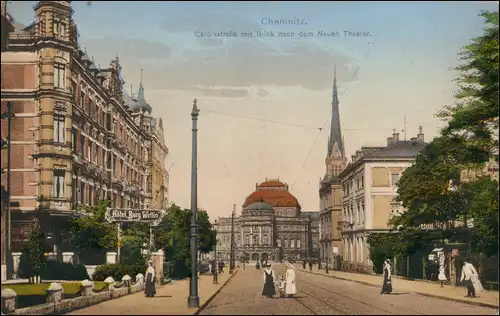 Ansichtskarte Chemnitz Carolastraße Hotel Burg Wettin 1909