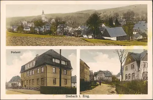 Ansichtskarte Drebach (Erzgebirge) Straße, Stadt, Postamt 1922