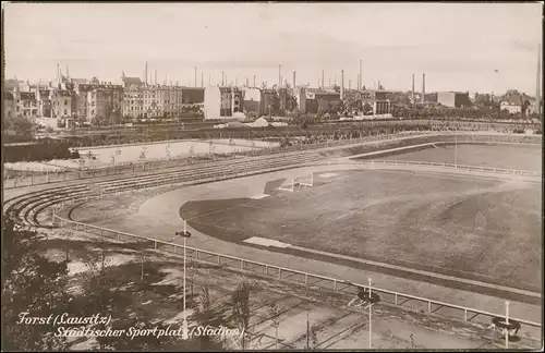 Ansichtskarte Forst (Lausitz) Baršć Stadion, Stadt, Fabriken 1928