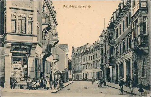 Ansichtskarte Radeberg Röderstraße, Geschäfte Gasthaus 1912
