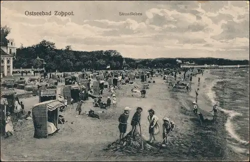 Postcard Zoppot Sopot Strandleben gel. Feldpost Lazarett 1917