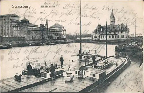CPA Straßburg Strasbourg Rheinhafen, Krahn - Schlepper 1909