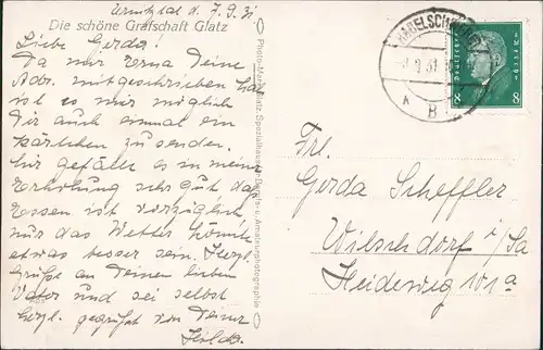 Postcard Wölfelsgrund Międzygórze Stadtblick 1931
