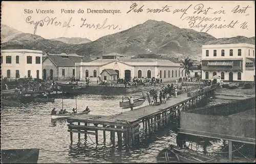Postcard São Vicente (Kap Verde) Hafen Stadt - gel. 1909