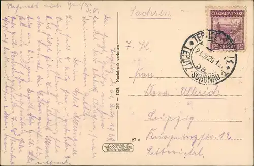 Postcard Teplitz-Schönau Teplice Steinbad - Park 1929