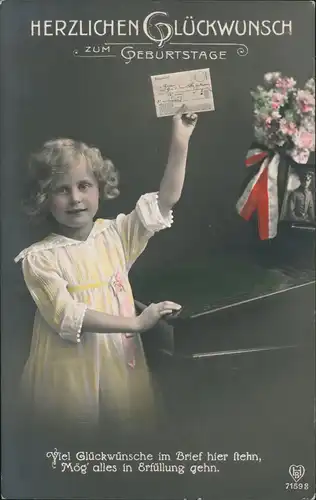 Ansichtskarte  Geburtstag Mädchen Brief Patriotika WK1 1916