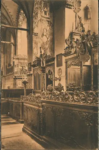 Stralsund Geschnitztes Gestühl   Christus (Freskogemälde) Nicolaikirche 1922