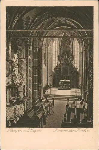 Ansichtskarte Bergen (Rügen) Kirche - Inneres 1928