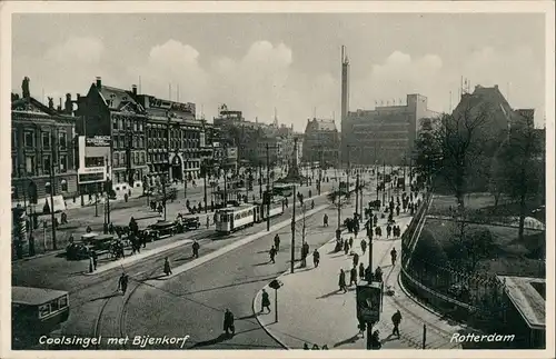 Postkaart Rotterdam Rotterdam Coolsingel met Bijenkorf 1930