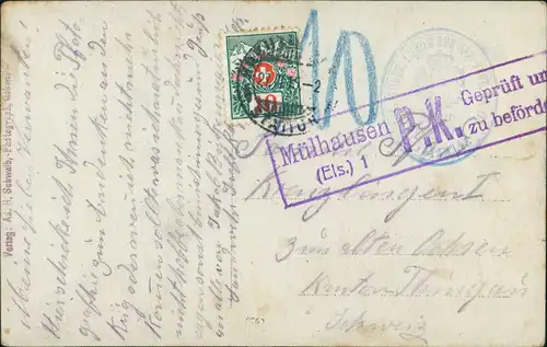 Atelierfoto Soldat Schweiz Briefmarke Feldpoststempel Mülhausen 1915 Privatfoto