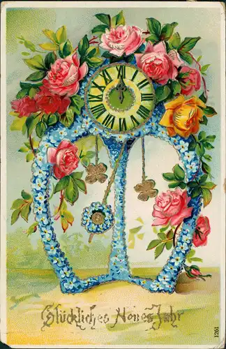 Ansichtskarte  Blumenuhr Goldrand-Prägekarte 1910 Goldrand