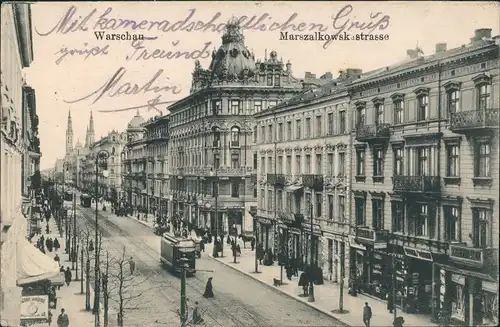 Warschau Warszawa Straße (Ulica) Marszalkowska - Straßenbahn gel. Feldpost 1917