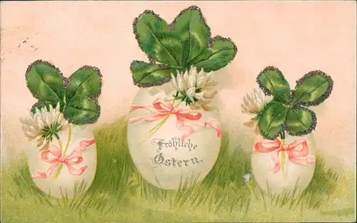 Ansichtskarte  Ostern Künstlerkarte Ostereier Kleeblätter 1917