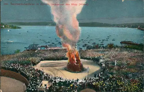 Ansichtskarte Zürich Sechselläutenfeier Verbrennen des Bögg 1913