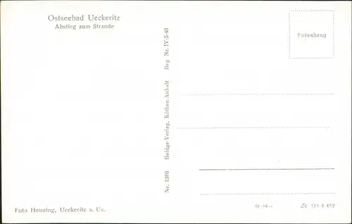 Ansichtskarte Ückeritz (Usedom) Halle Abstieg zum Strand 1962