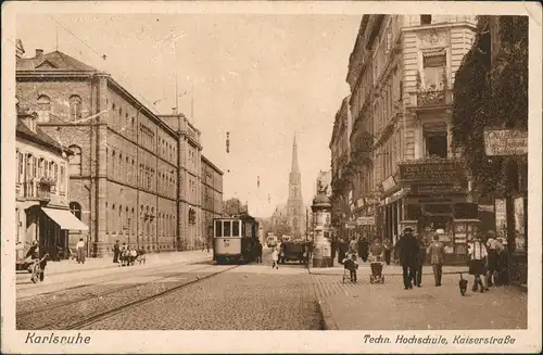 Ansichtskarte Karlsruhe Kaiserstraße,Litfassäule Straßenbahn 1928