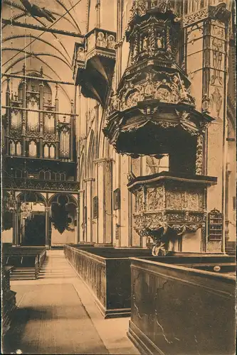 Ansichtskarte Stralsund Nicolaikirche Orgel und Kanzel 1909