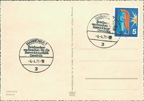 Hannover Stadthalle, belebt Sonderstempel Briefmarkenwerbeschau Ostafrika 1971