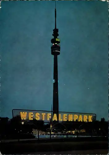 Ansichtskarte Dortmund Westfalenpark Leuchtteklame bei Nacht 1973