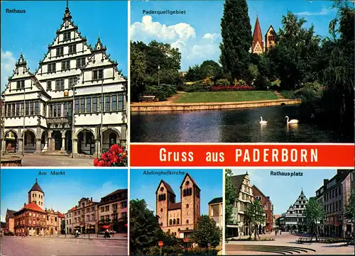 Ansichtskarte Paderborn Rathaus, Markt, Paderquellgebiet 1983