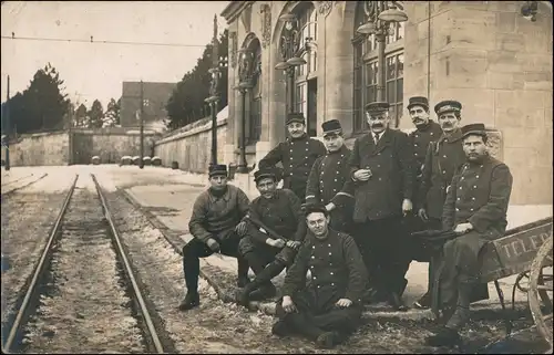 Schienen Haus Telegraphen Compagnie Soldaten WK1 Frankreich 1915