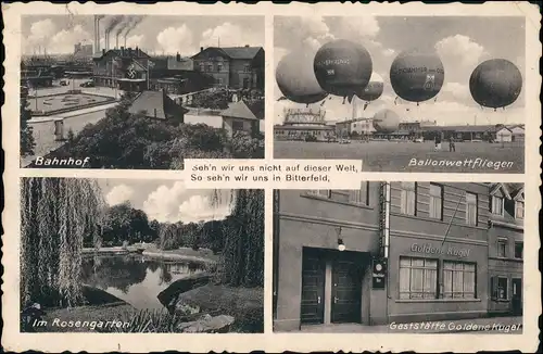 Ansichtskarte Bitterfeld Gasthaus, Bahnhof Industrie, Ballonwettfliegen 1942