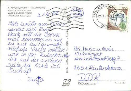 Cartoline Riccione WASSER RUTSCHTURM MB 1987