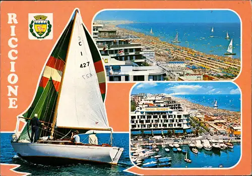 Cartoline Riccione Segelboot, Strand 1978