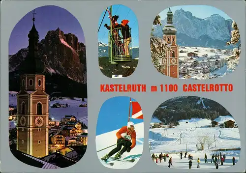 Cartoline Kastelruth Castelrotto Ciastel MB: Winter Stadt, Ski 1978