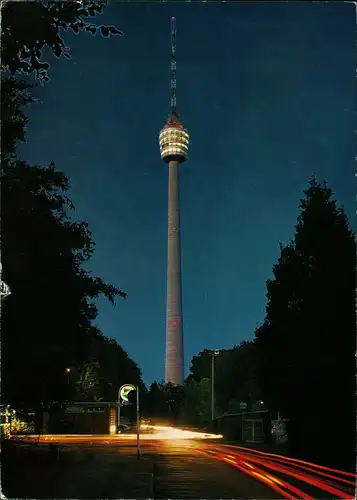 Ansichtskarte Stuttgart Kiosk, Eingang - Straße Fernsehturm bei Nacht 1981