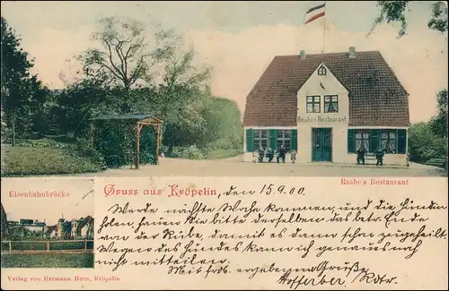Ansichtskarte Kröpelin 2 Bild: Restaurant, Eisenbahnbrücke 1900