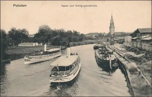 Ansichtskarte Potsdam Havel Dampfer Lagerhäuser Heilig-Geist-Kirche 1916