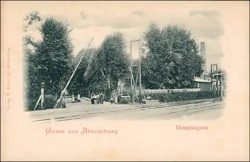 Ansichtskarte Ahrensburg Dampfsägerei - Eisenbahnübergang 1908