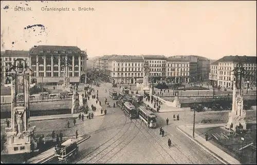 Ansichtskarte Kreuzberg-Berlin Oranienplatz - Straßenbahn 1914